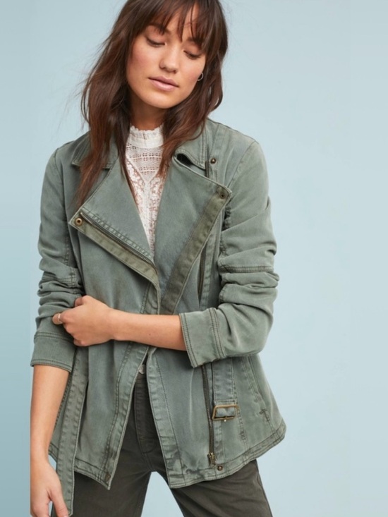 Anthropologie Jackets & Blazers - Anthropologie Washed Sage Green Utility Moto Jacket